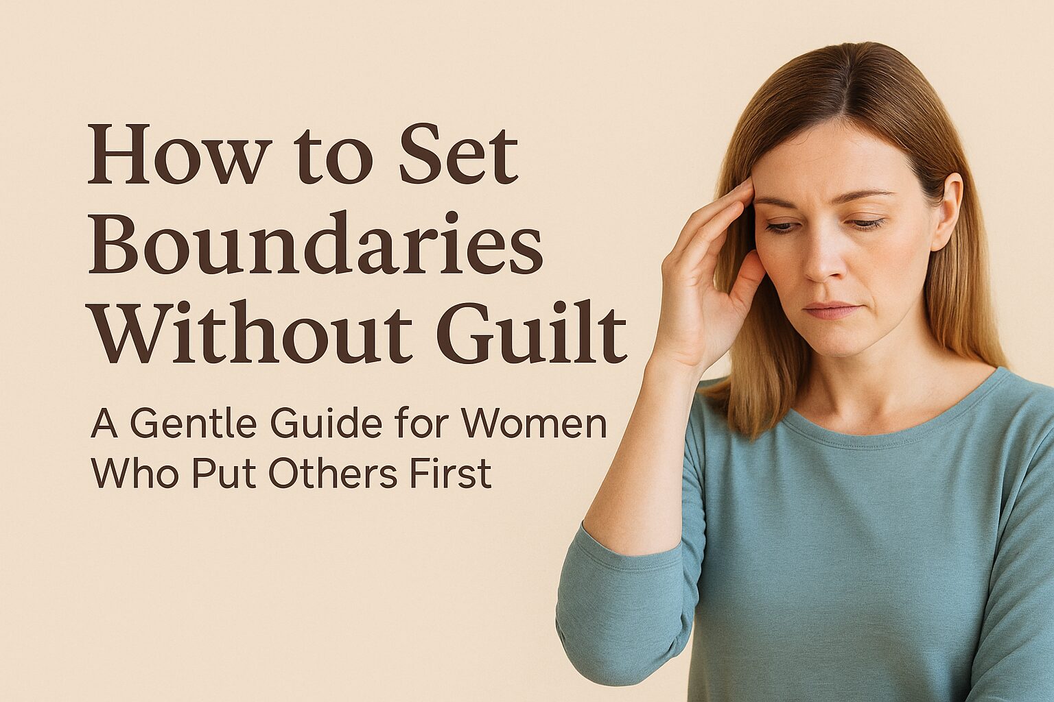 Thoughtful midlife woman reflecting on how to set boundaries without guilt and stop people-pleasing